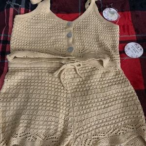 Cream Crochet short set